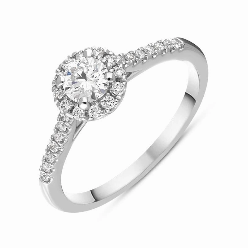 Platinum Diamond Shoulder Set Round Halo Ring