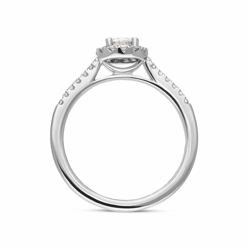 Platinum Diamond Shoulder Set Round Halo Ring