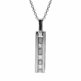 Platinum Diamond Three Stone Bar Necklace