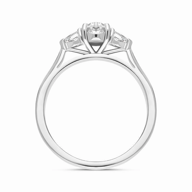 Platinum Diamond Three Stone Trilogy Oval and Pear Cut Ring