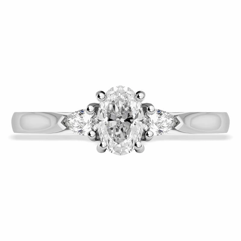 Platinum Diamond Three Stone Trilogy Oval and Pear Cut Ring