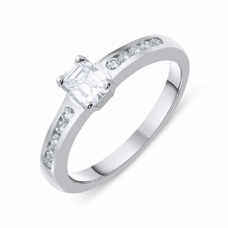 Platinum Emerald Cut Diamond Shoulder Ring