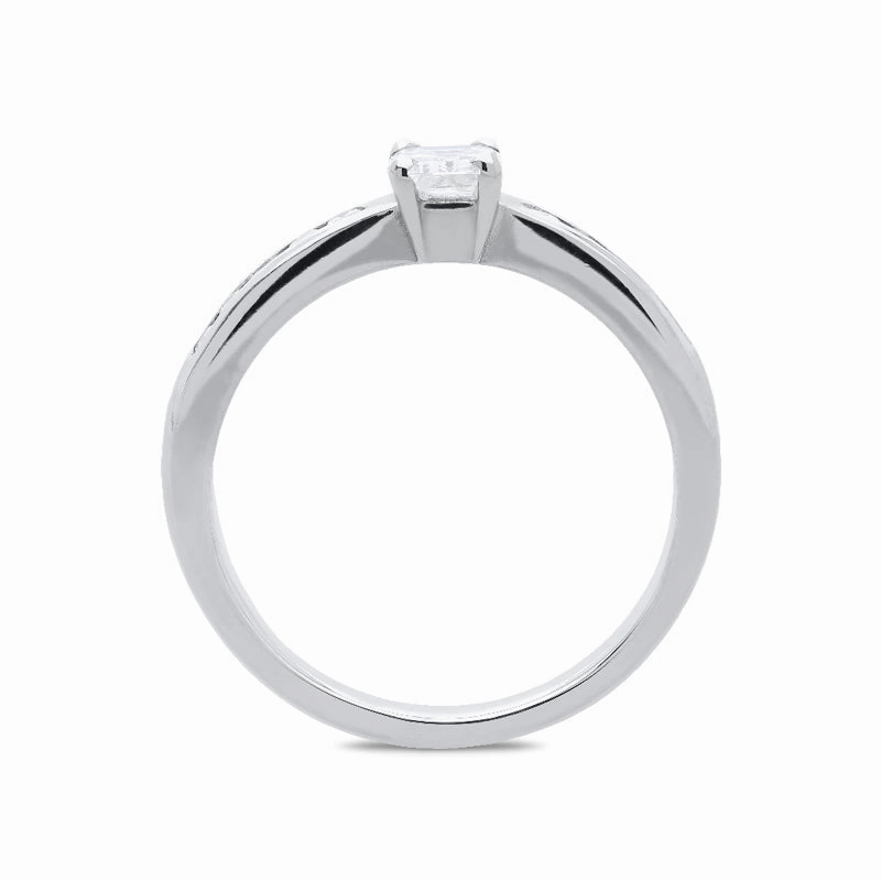 Platinum Emerald Cut Diamond Shoulder Ring