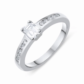 Platinum Emerald Cut Diamond Shoulder Ring
