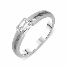 Platinum Emerald Cut Diamond Textured Ring