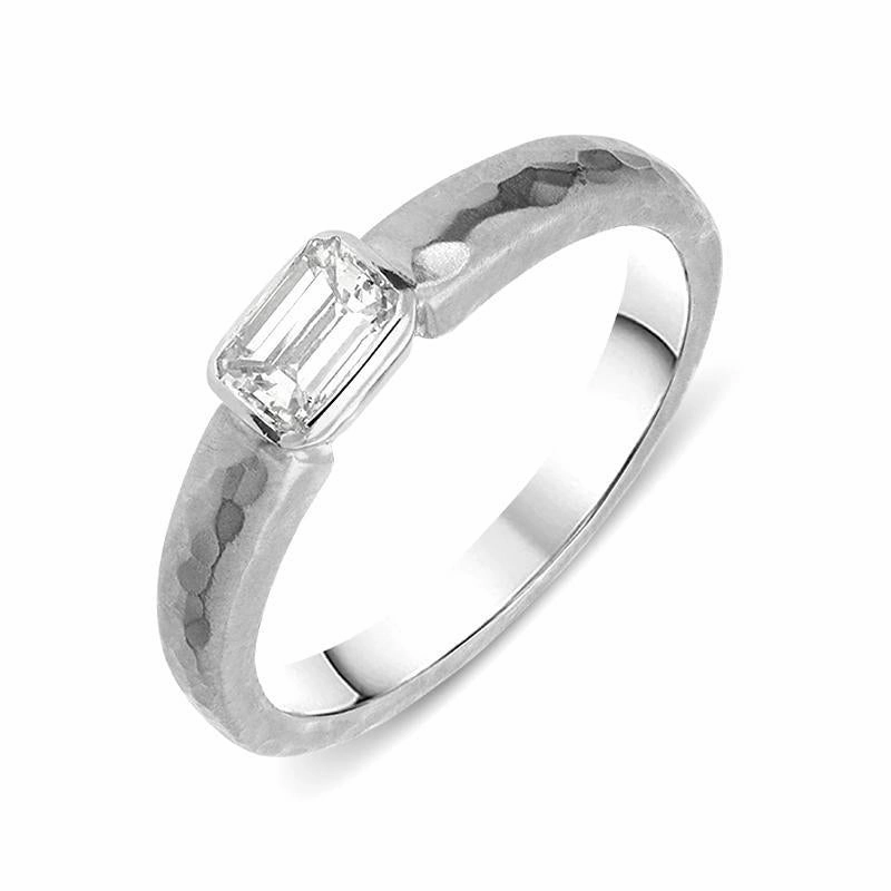 Platinum Emerald Cut Diamond Textured Ring