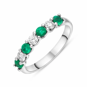Platinum Emerald Diamond Seven Stone Claw Set Half Eternity Ring