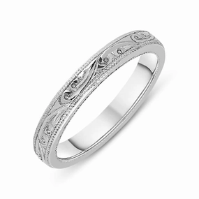 Platinum Engraved Wedding Band Ring