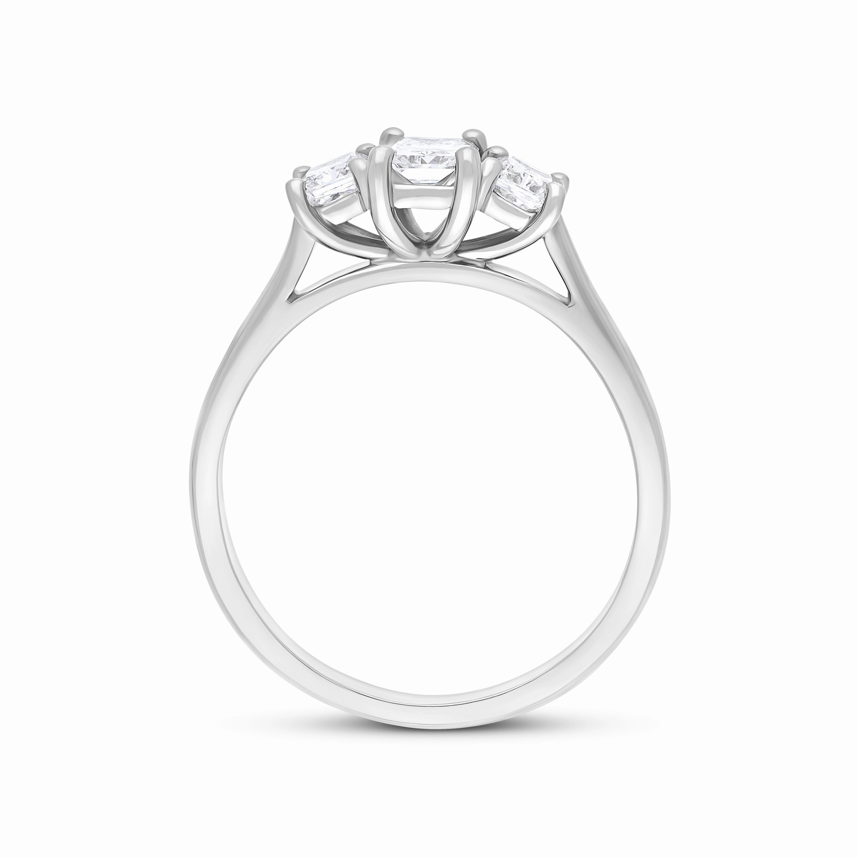 Platinum GIA Certified EVS1 1.01ct Diamond Emerald Cut Trilogy Ring