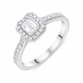 Platinum GIA Certified GVS2 0.59ct Diamond Emerald Cut Framed Cluster Ring