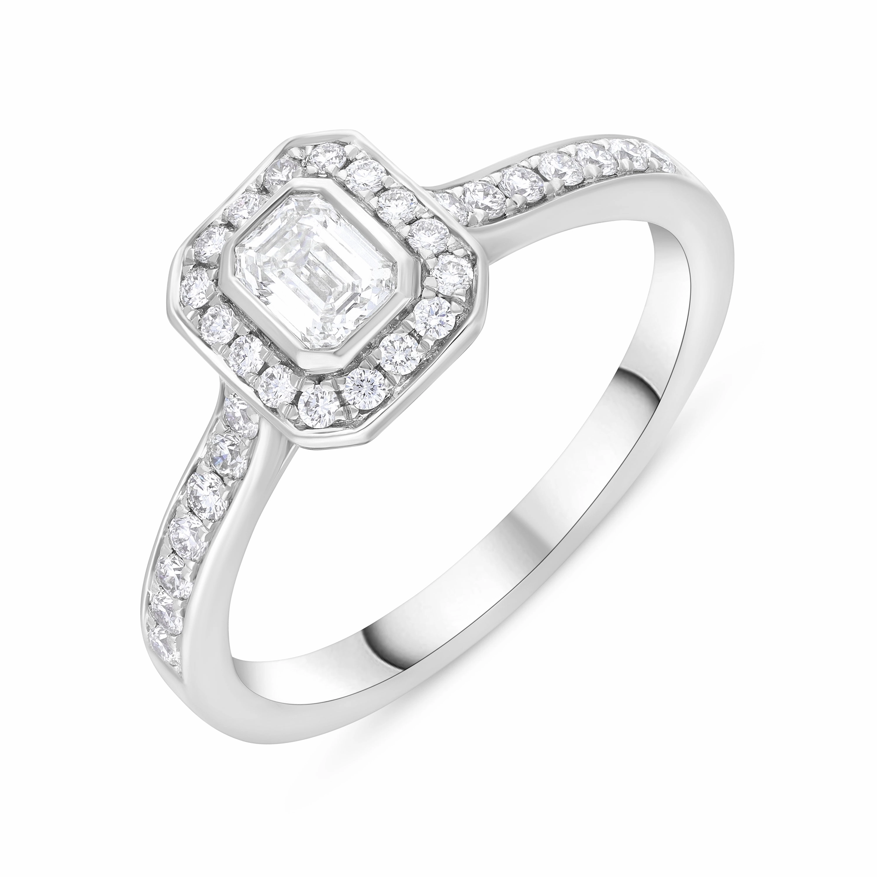 Platinum GIA Certified GVS2 0.59ct Diamond Emerald Cut Framed Cluster Ring