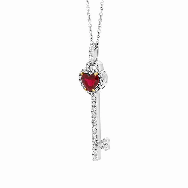 Platinum Ruby Diamond Key Pendant D Necklace D