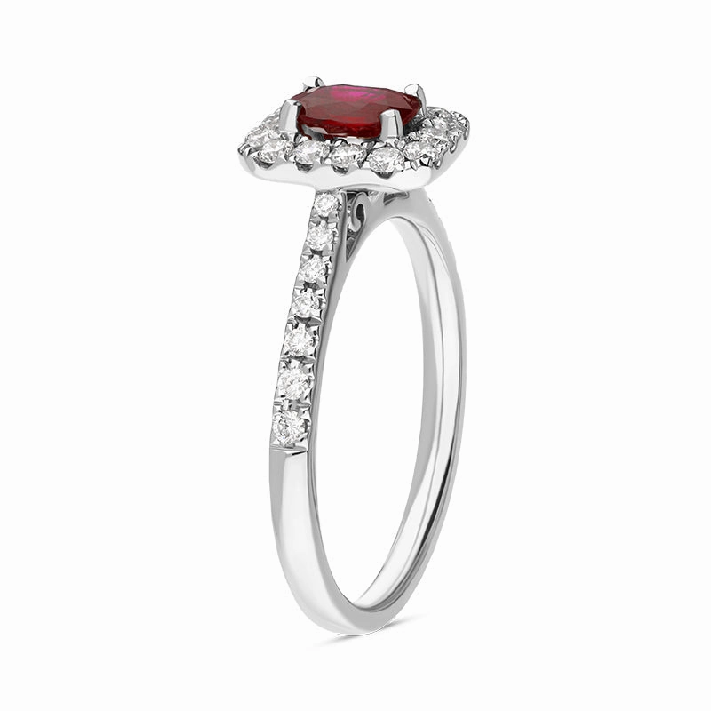 Platinum Ruby Diamond Oval Cut Vintage Style Cluster Ring