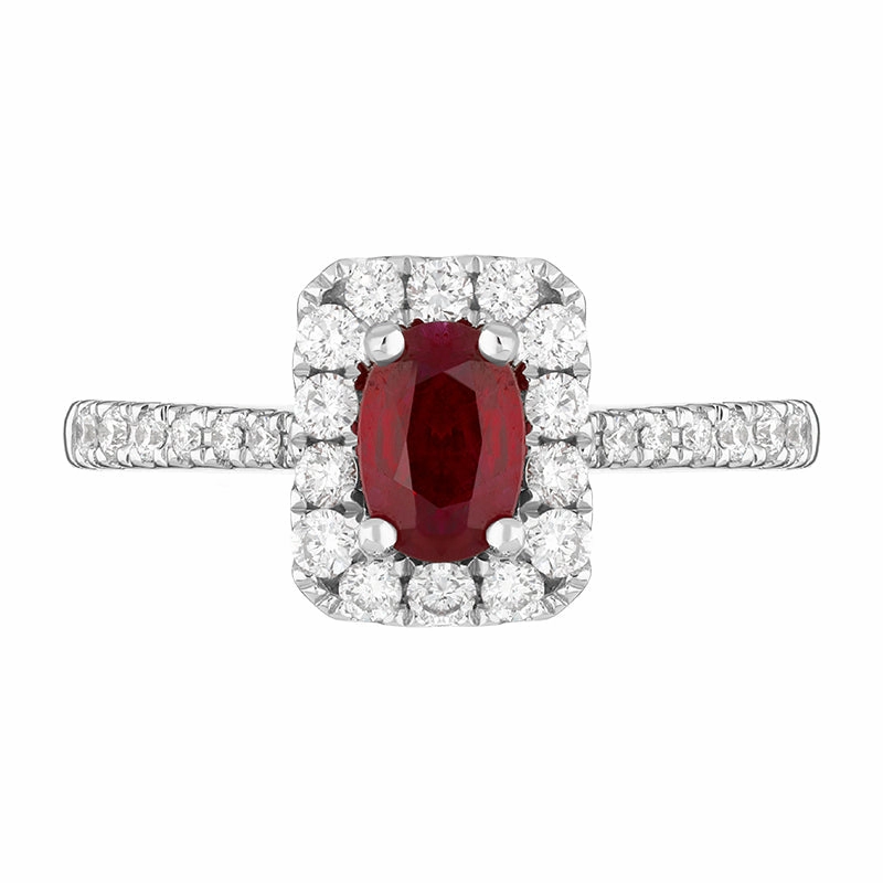Platinum Ruby Diamond Oval Cut Vintage Style Cluster Ring