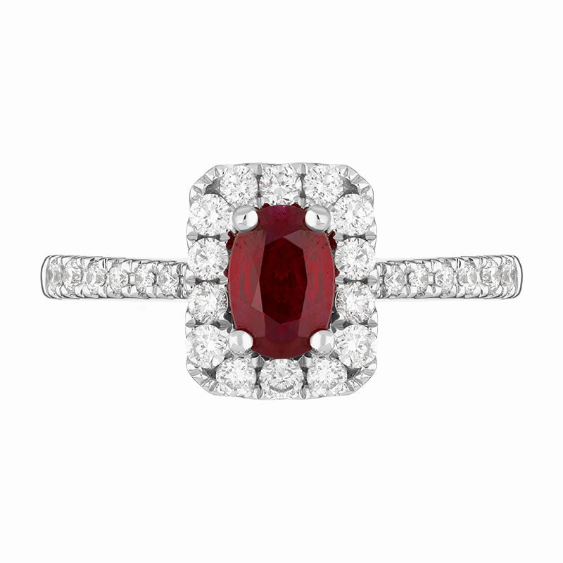 Platinum Ruby Diamond Oval Cut Vintage Style Cluster Ring
