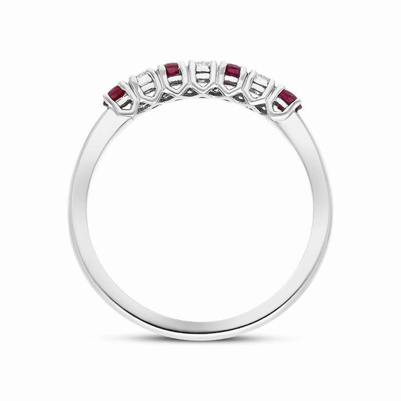 Platinum Ruby Diamond Seven Stone Claw Set Half Eternity Ring