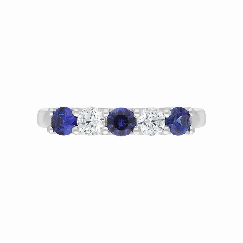 Platinum Sapphire Diamond Five Stone Claw Set Half Eternity Ring