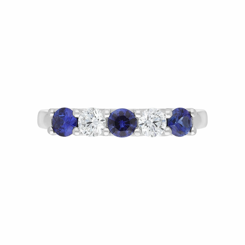 Platinum Sapphire Diamond Five Stone Claw Set Half Eternity Ring