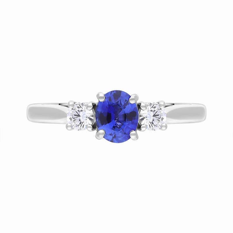 Platinum Sapphire Diamond Oval Cut Three Stone Ring