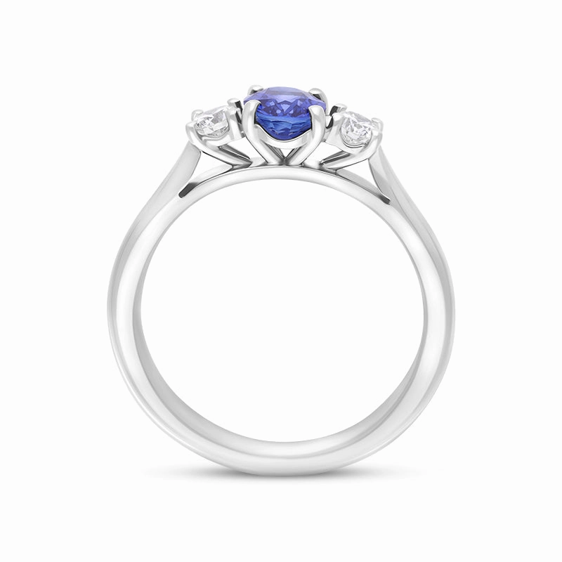 Platinum Sapphire Diamond Oval Cut Three Stone Ring