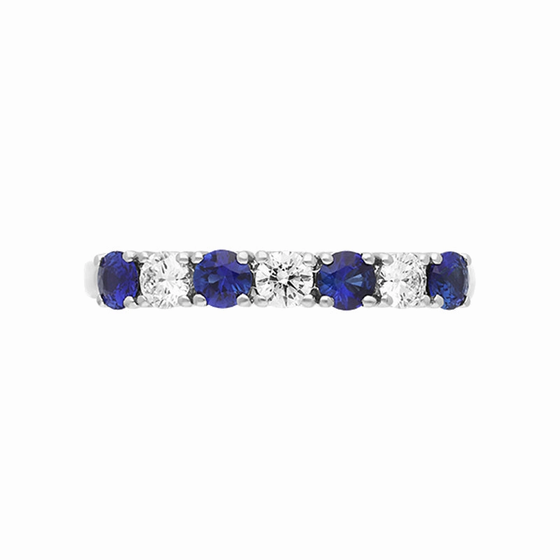 Platinum Sapphire Diamond Seven Stone Half Eternity Ring