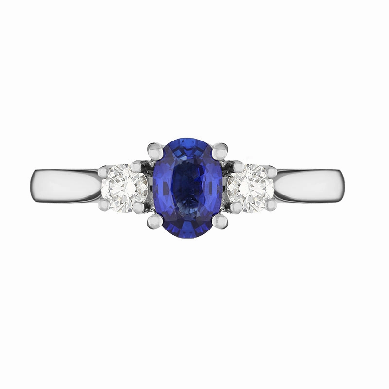 Platinum Sapphire Diamond Three Stone Ring