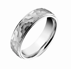 Platinum Satin Hammered 5mm Wedding Band