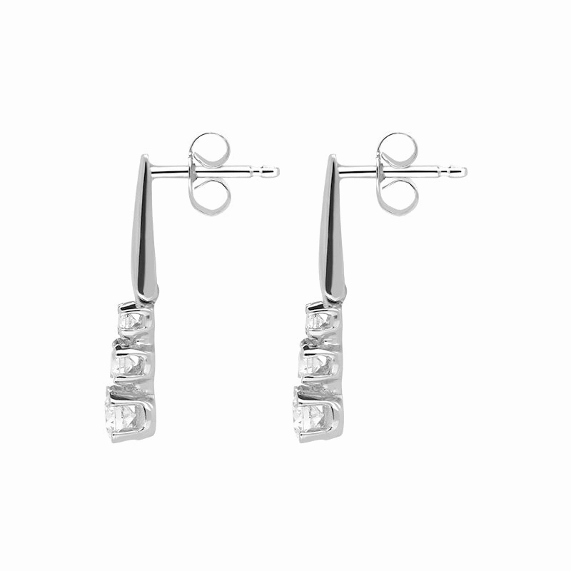 Platinum Three Stone Graduated Diamond Drop Earrings
