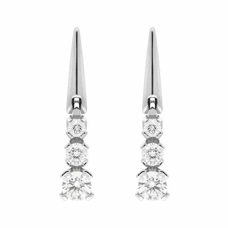 Platinum Three Stone Graduated Diamond Drop Earrings
