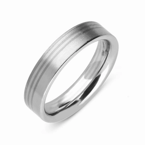 Platinum Three Stripe Engraved Wedding Ring D
