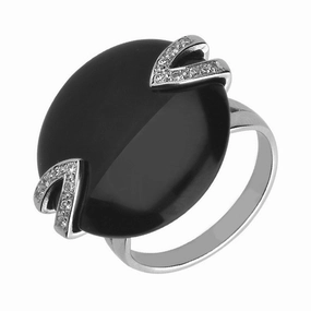 Platinum Whitby Jet 0.14ct Diamond Double V Stone Disc Ring