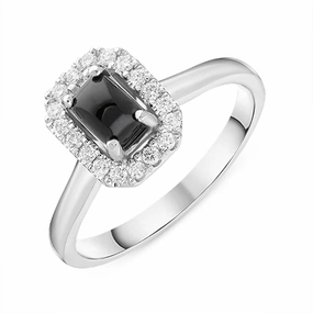 Platinum Whitby Jet 0.16ct Diamond Oblong Cluster Ring