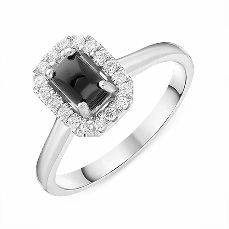 Platinum Whitby Jet 0.16ct Diamond Oblong Cluster Ring
