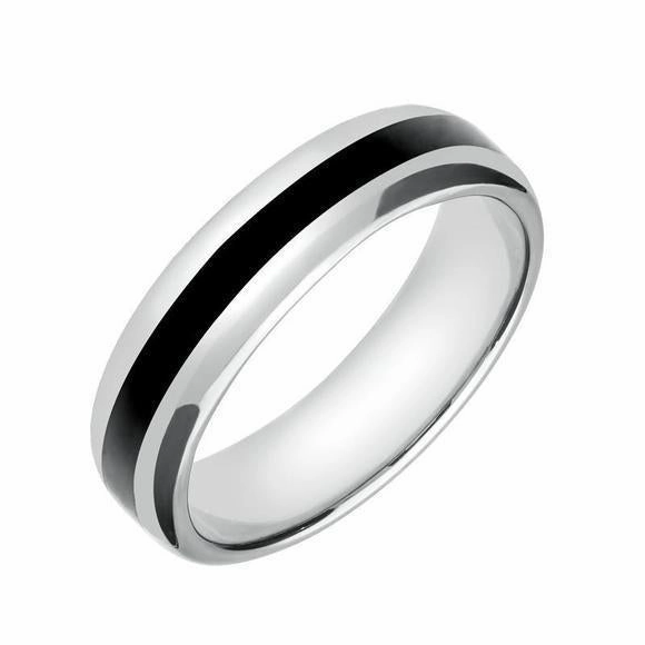 Platinum Whitby Jet 2mm Stone Inlaid Wedding Band Ring