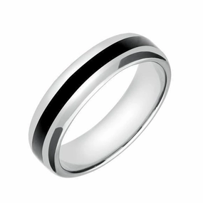 Platinum Whitby Jet 2mm Stone Inlaid Wedding Band Ring