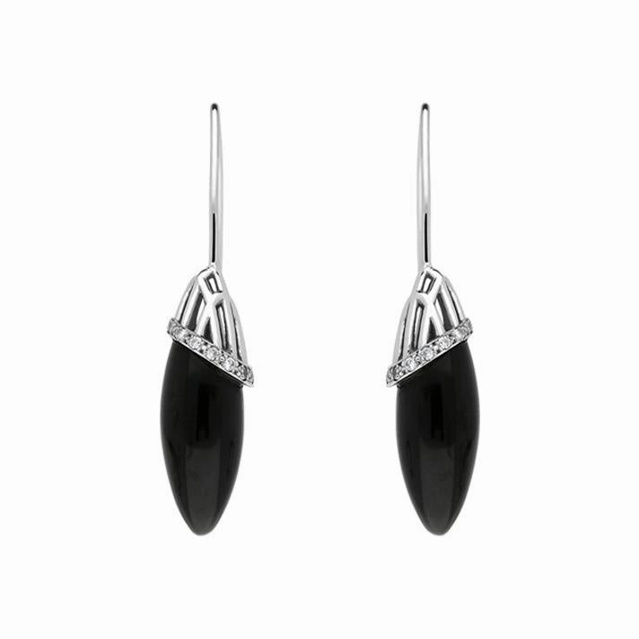 Platinum Whitby Jet Diamond Cosmic Hook Drop Earrings