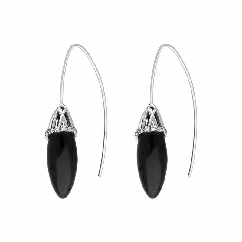 Platinum Whitby Jet Diamond Cosmic Hook Drop Earrings