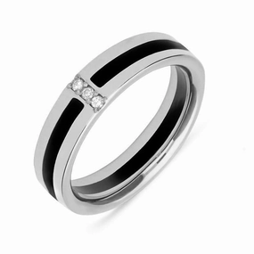 Platinum Whitby Jet Diamond Inlaid Band Ring