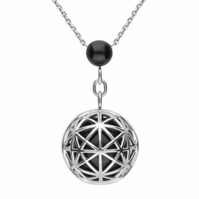 Platinum Whitby Jet Diamond Sphere Cage Necklace