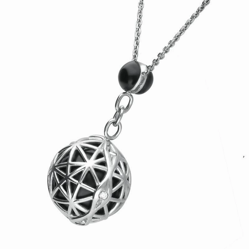 Platinum Whitby Jet Diamond Sphere Cage Necklace