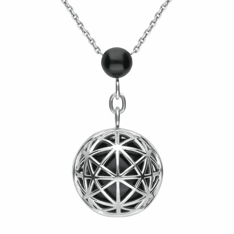 Platinum Whitby Jet Diamond Sphere Cage Necklace