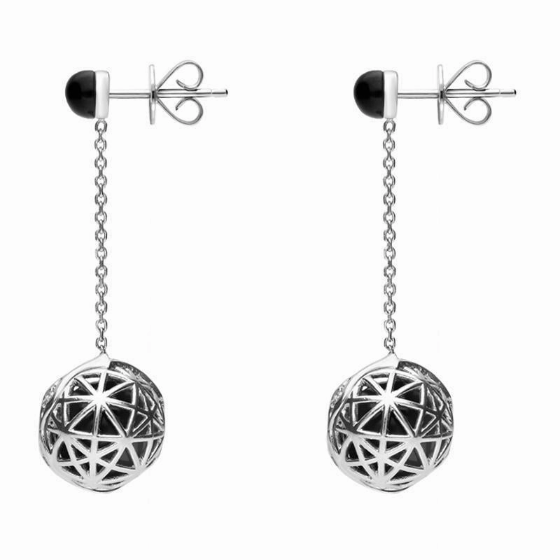 Platinum Whitby Jet Diamond Sphere Drop Earrings
