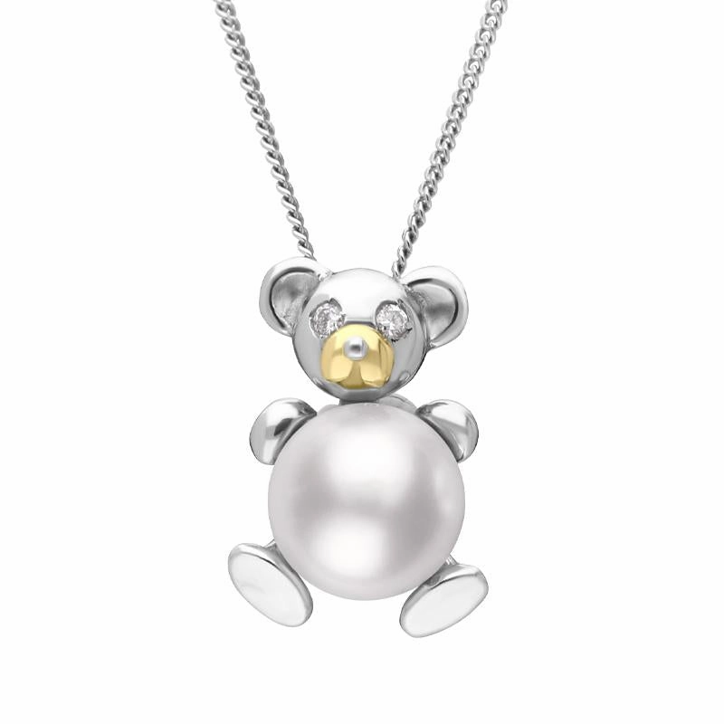 Platinum White Pearl Diamond Mouse Necklace