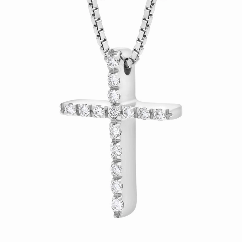 Ponte Vecchio 18ct White Gold 0.14ct Diamond Cross Necklace D