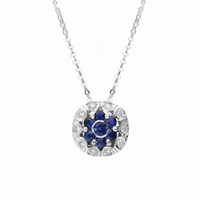 Ponte Vecchio 18ct White Gold 0.32ct Blue Sapphire and 0.09ct Diamond Necklace