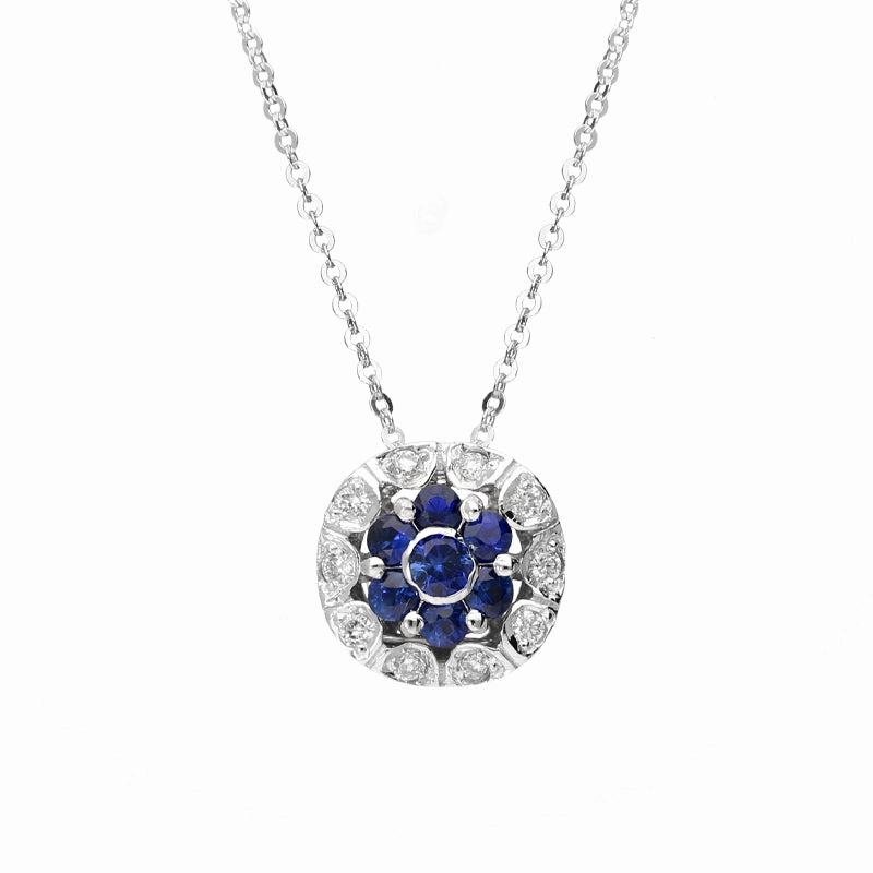 Ponte Vecchio 18ct White Gold 0.32ct Blue Sapphire and 0.09ct Diamond Necklace
