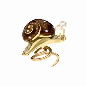 Ponte Vecchio 18ct White Gold Diamond Pearl Enamel Snail Brooch