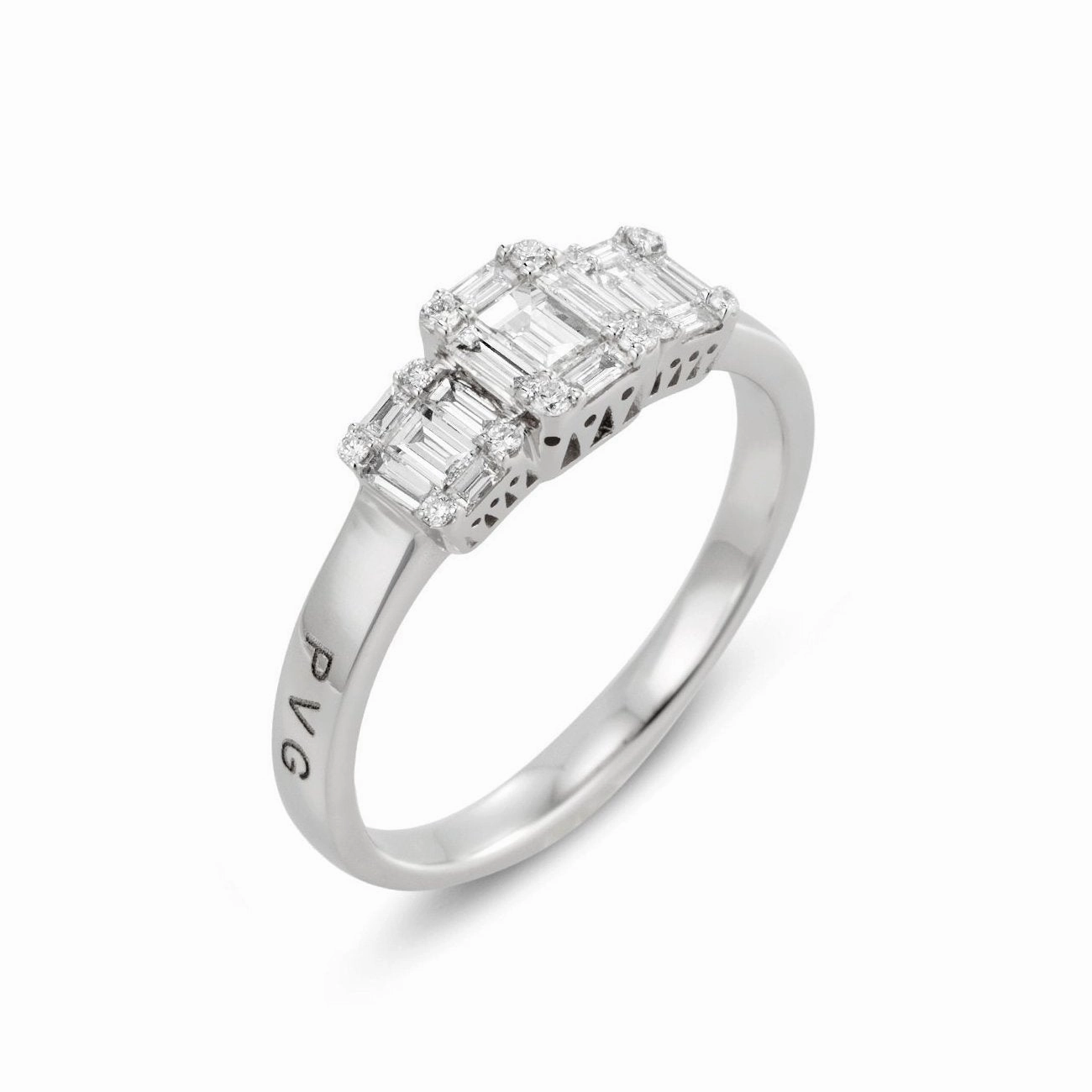 Ponte Vecchio Benvenuto 18ct White Gold 0.53ct Diamond Baguette Trilogy Ring