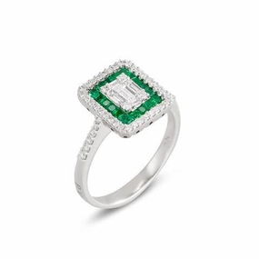Ponte Vecchio Benvenuto 18ct White Gold 0.53ct Emerald Diamond Cluster Ring