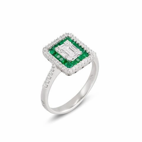 Ponte Vecchio Benvenuto 18ct White Gold 0.53ct Emerald Diamond Cluster Ring